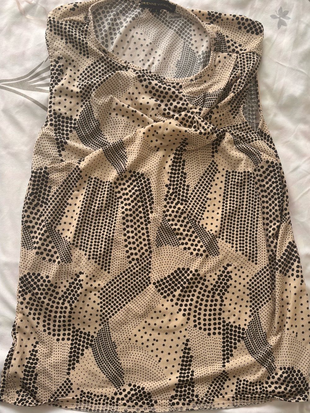 Adrienne Vittadini Beige and Black Dot-Print Sleeveless Top